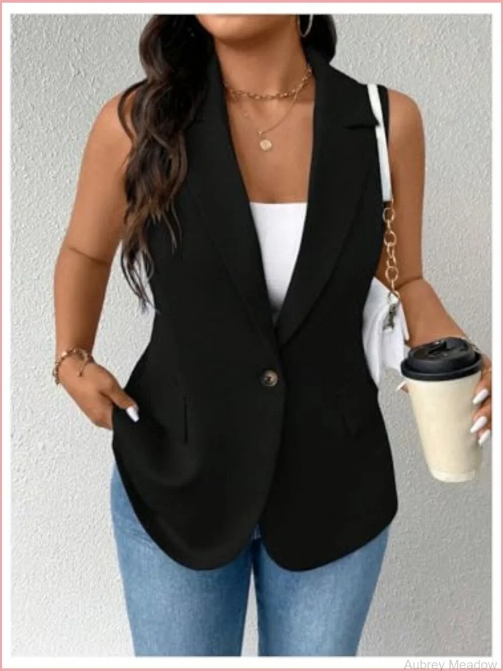 Plus Size Sleeveless Open Front Blazer Vest Jacket Business Casual Office